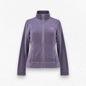 Y2K Puma Purple Velour Track Jacket Full Zip Logo Retro Sweater Size Medium